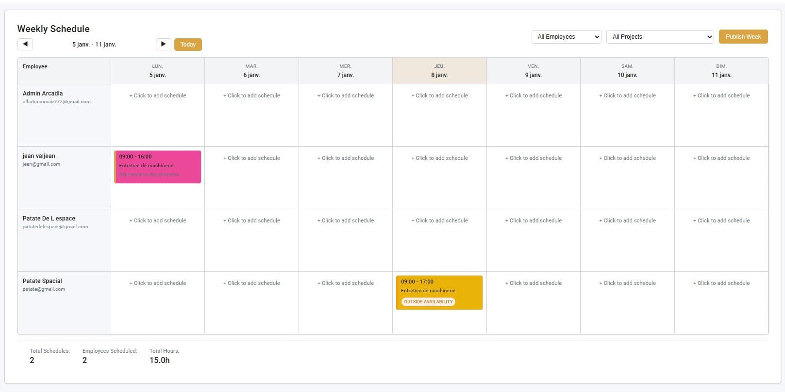 Horaires & Quarts